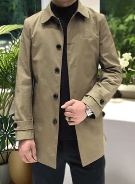 卡尔皮诺抖音同款春秋外套男风衣中长款商务休闲中年薄款上衣男