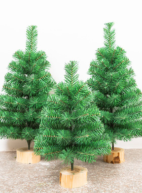 厂家迷你小圣诞树 商店装饰绿色原木底座圣诞树装饰用品