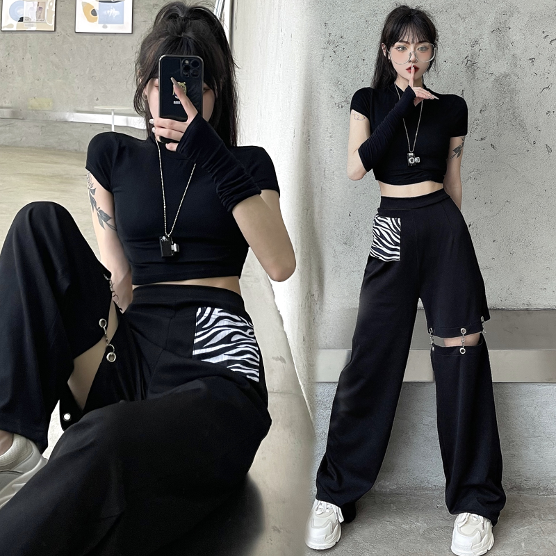 辣妹套装蹦迪跳舞暗黑机车盐系潮