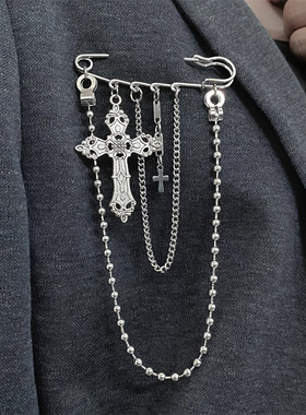 2022新款花纹十字架链条胸针西服外套配饰复古风扣针饰品男女ins