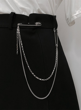 双层链条别针收腰神器女朋克百搭简约牛仔裤金属配饰西装装饰胸针