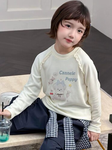 豪仔贝贝2026秋冬新款女童韩版休闲卡通图案圆领长袖T恤上衣打底