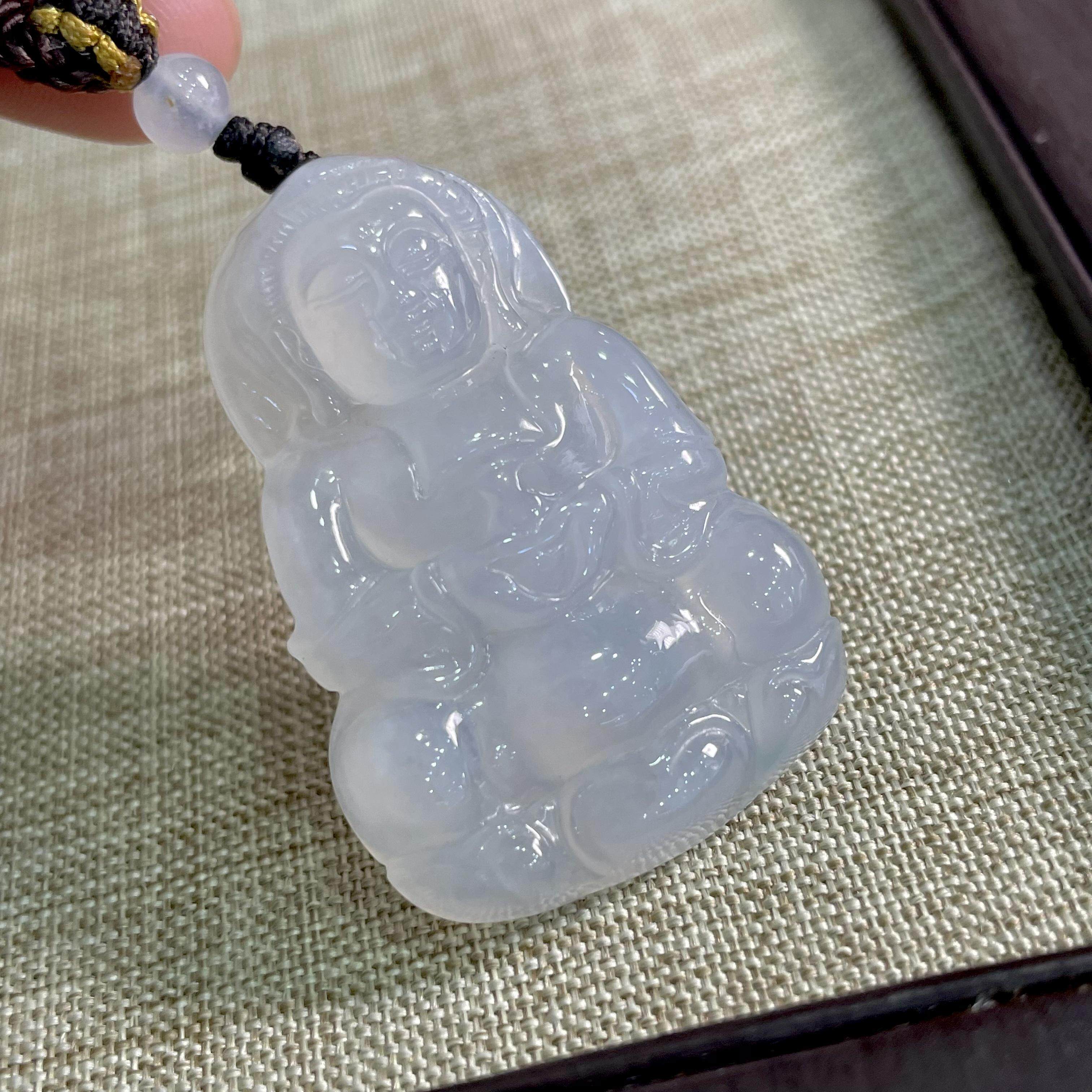 缅甸天然翡翠A货冰细糯种起胶感纯底翡翠观音精品玉石挂件吊坠