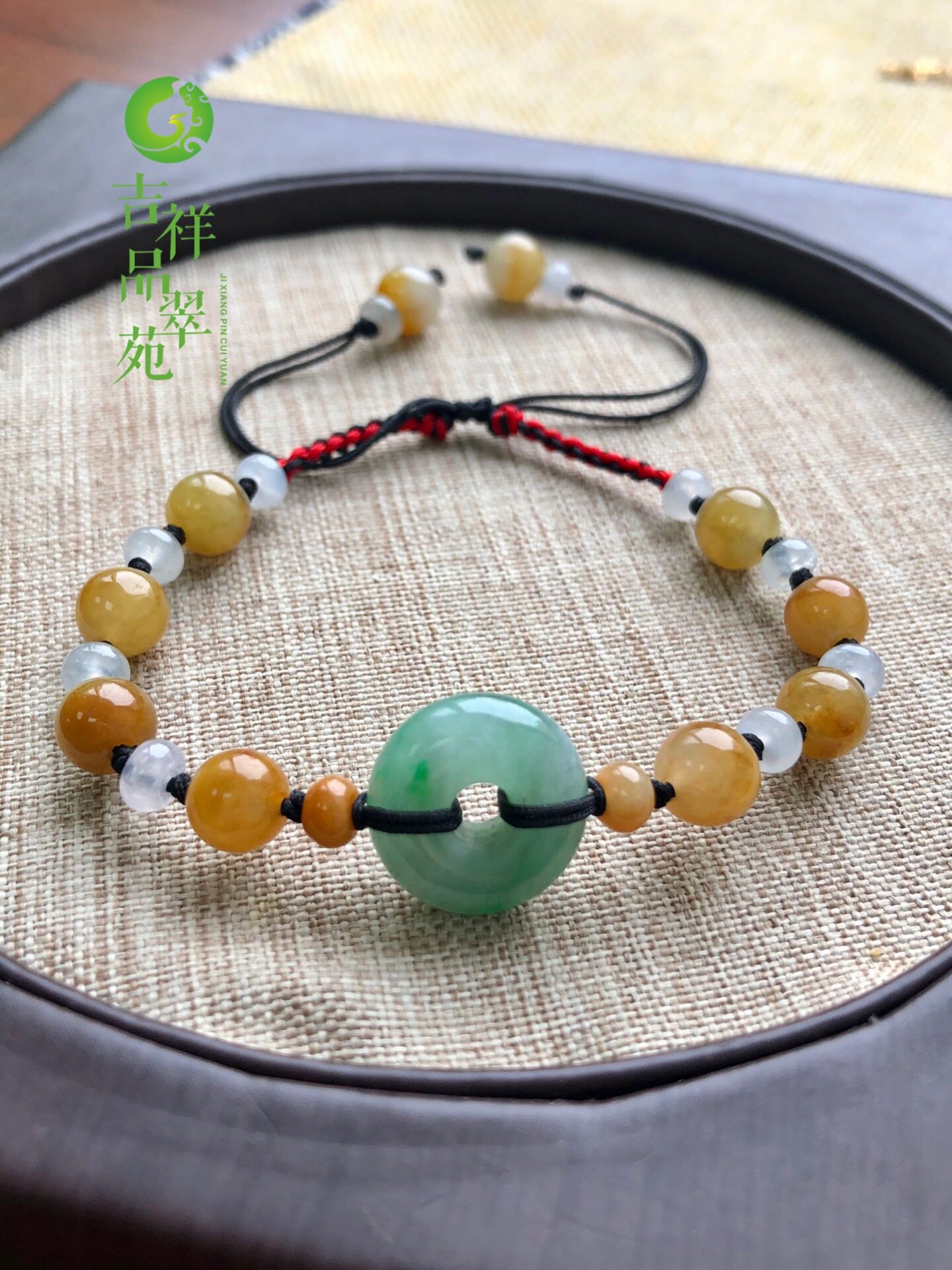 缅甸天然翡翠a货冰细糯飘阳绿肥扣黄翡珠玉石手绳手链原创设计