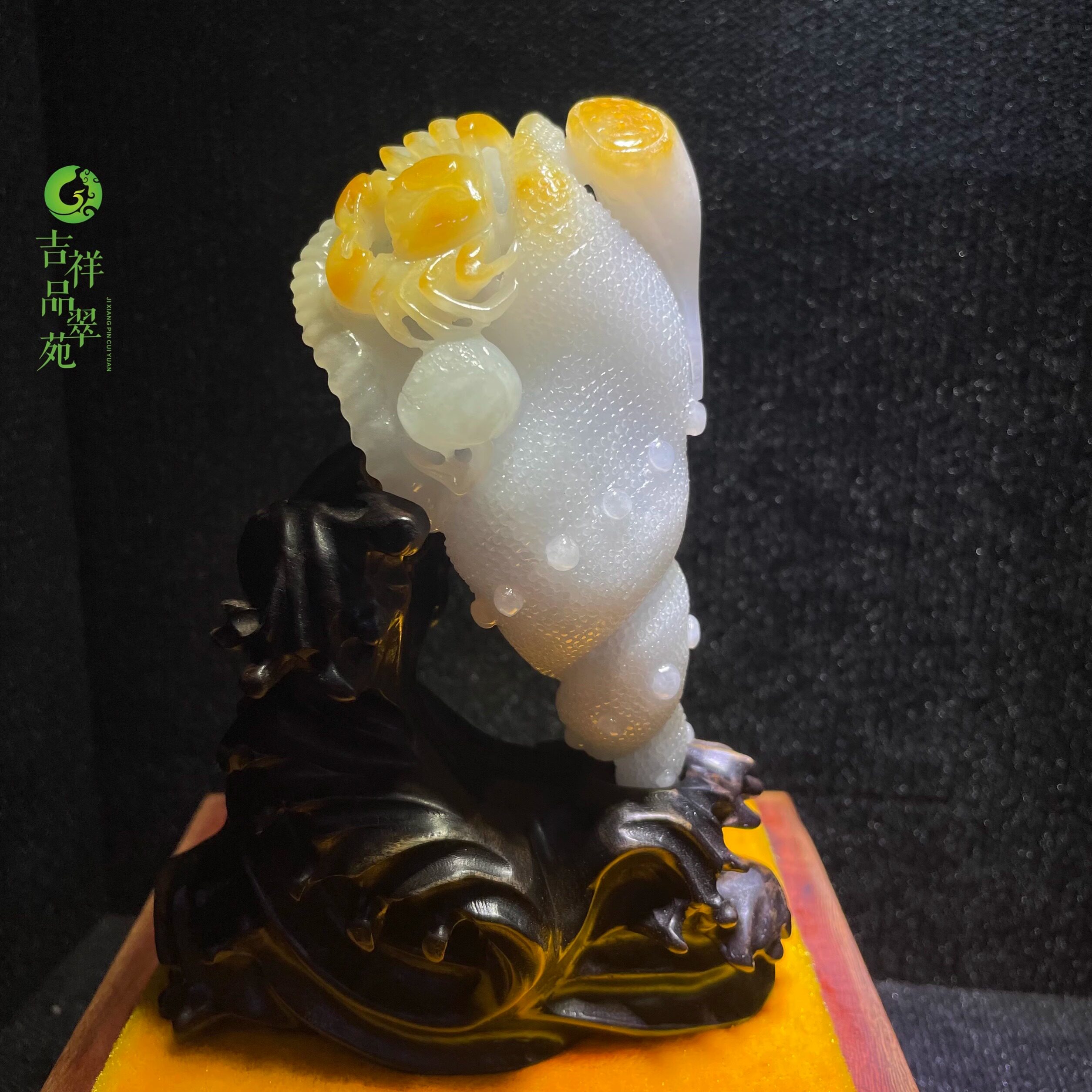 缅甸天然翡翠A货冰细糯黄翡海螺螃蟹大摆件精雕玉石裸石摆件手把