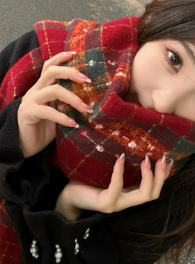 红色围巾女礼盒装加厚百搭围脖情侣保暖圣诞元旦新年节日女生礼物