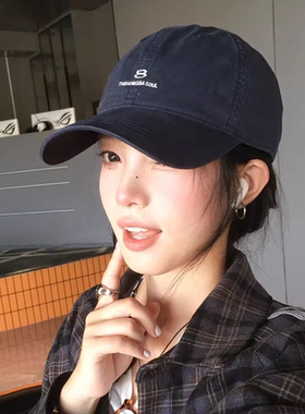 美式街头简约刺绣小字母水洗棉棒球帽子男女潮牌显脸小弯檐鸭舌帽