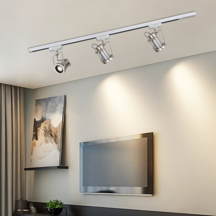 银色不锈钢轨道射灯家用客厅GU10接口 商用服装店铺防眩LED轨道灯