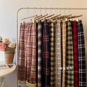 羊羔绒女宽松垂感显瘦直筒长裤 秋冬加绒格子阔腿裤 包邮 满2件