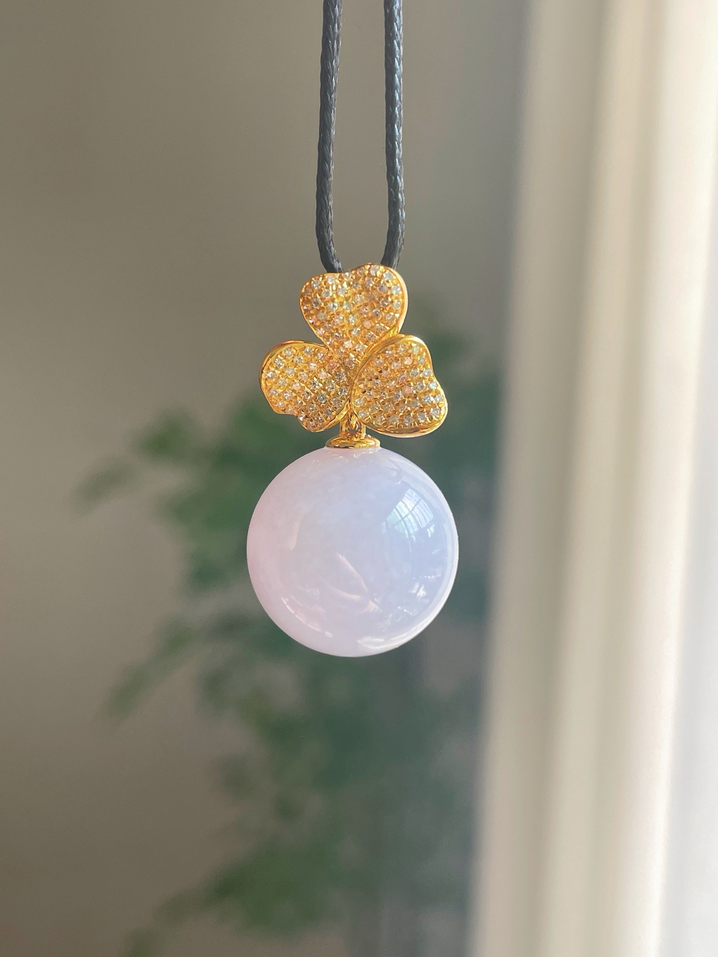 18k金钻石镶嵌冰种粉紫翡翠珠子吊坠精品百搭送证书卡16.2