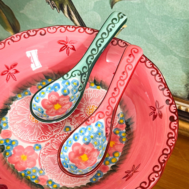 绿影陶瓷小勺子复古高颜值汤勺个人专用家用餐具饭勺汤匙调羹新款,餐饮具,调羹/饭勺,淘宝优惠券,粉丝福利购,淘宝优惠卷