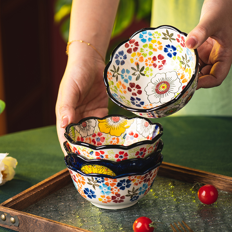 釉下彩陶瓷碗创意饭碗复古小碗