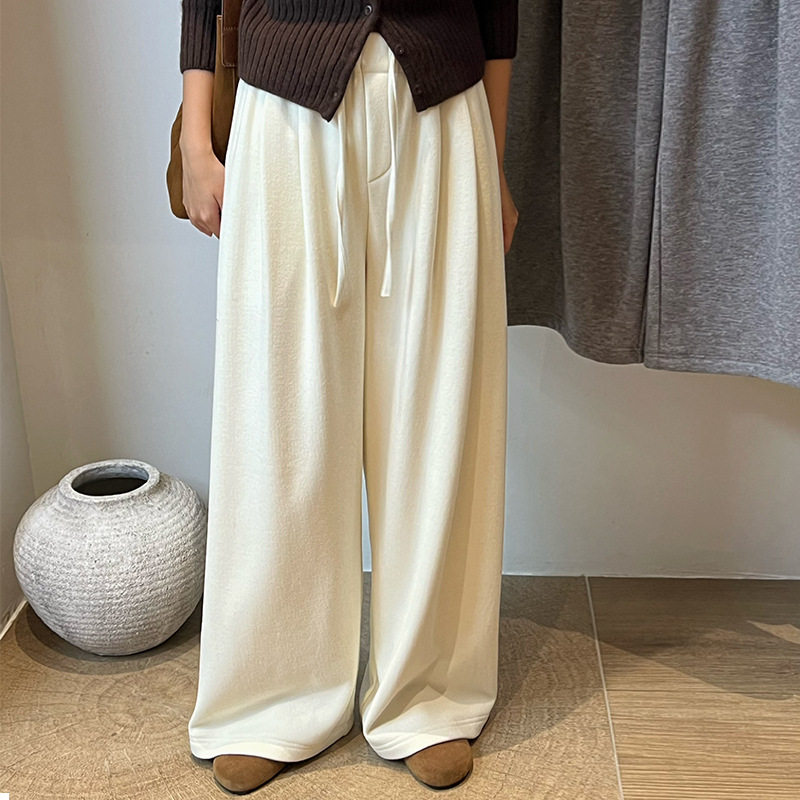 翡格依GN高个子裤子女冬毛呢高腰显瘦直筒裤宽松系带加厚休闲裤