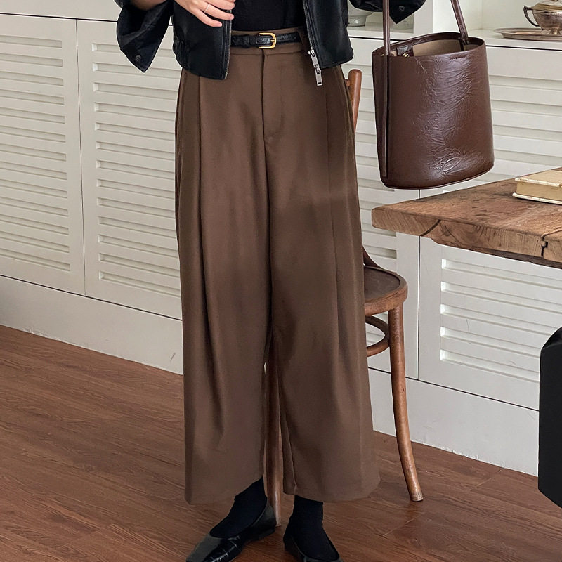 翡格依GN毛呢阔腿裤女冬高腰显瘦宽松直筒裤九分裤双面尼休闲裤