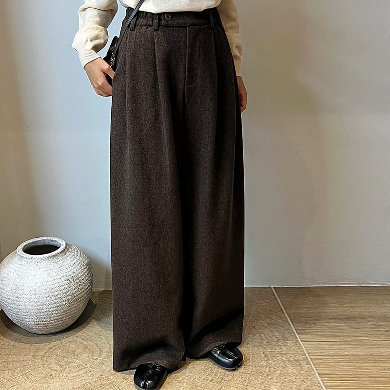 翡格依GN高个子裤子女秋冬毛呢加厚阔腿裤高腰显瘦拖地长裤西裤
