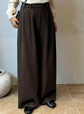 翡格依GN2024冬季新款高个子裤子毛呢加厚阔腿裤高腰显瘦长裤西裤