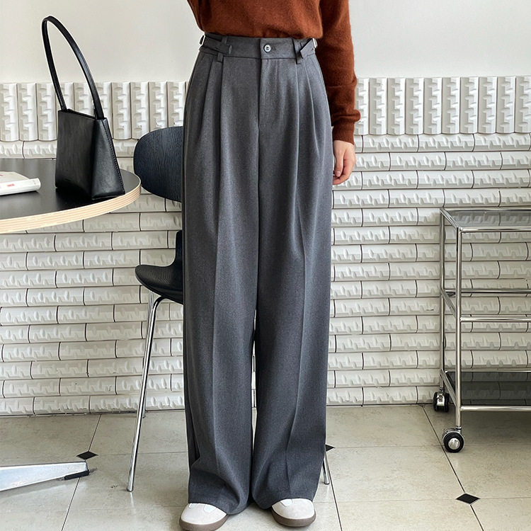 翡格依GN高个子设计感阔腿裤磨毛西装裤女秋冬毛呢长裤通勤西裤