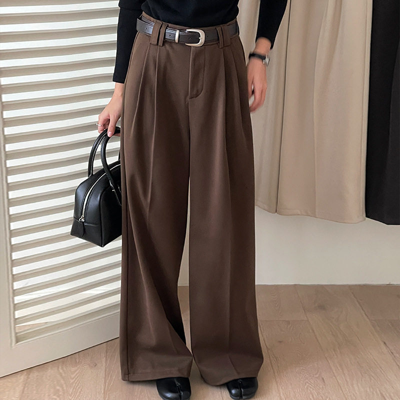 翡格依GN毛呢裤女冬显瘦高腰宽松阔腿裤加厚显瘦送腰带拖地长裤