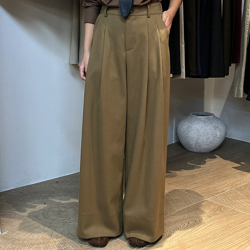 翡格依GN裤子女冬高个磨毛拖地长裤高腰显瘦休闲阔腿裤毛呢加厚