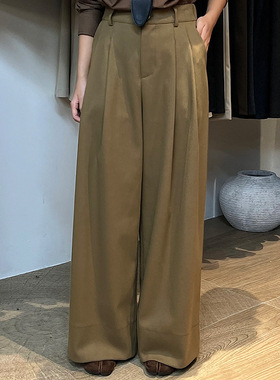 翡格依GN2024冬季新款裤子高个磨毛长裤高腰显瘦休闲阔腿裤毛呢厚