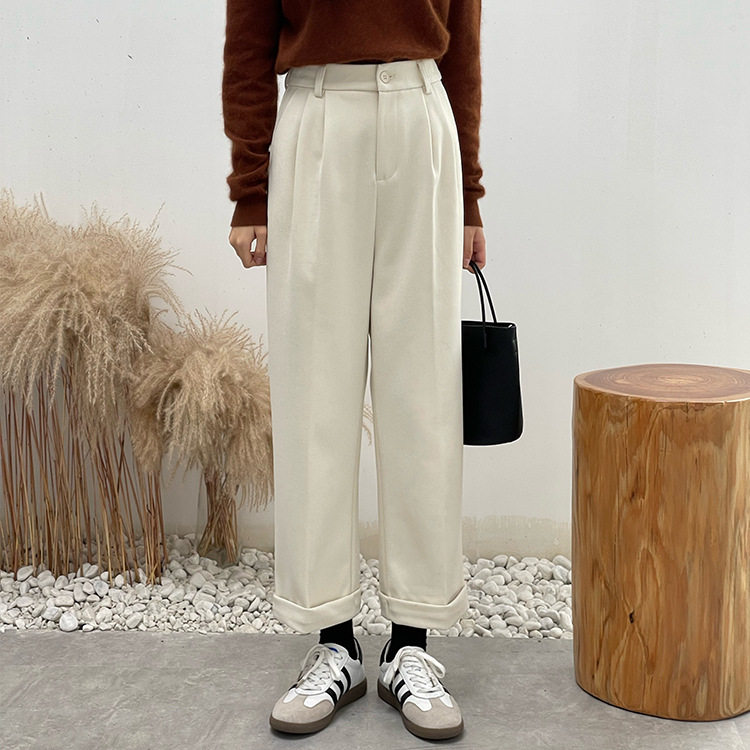 翡格依GN毛呢裤子女冬直筒裤厚西装裤高腰显瘦九分裤纯色小脚裤