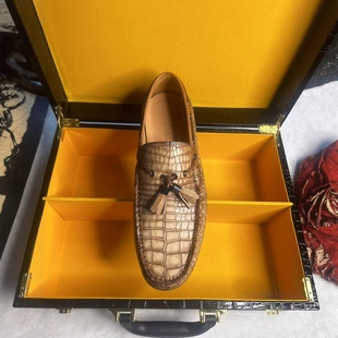 真鳄鱼皮鞋左脚单只流苏乐福鞋男休闲套脚正品真皮高端手工男鞋子