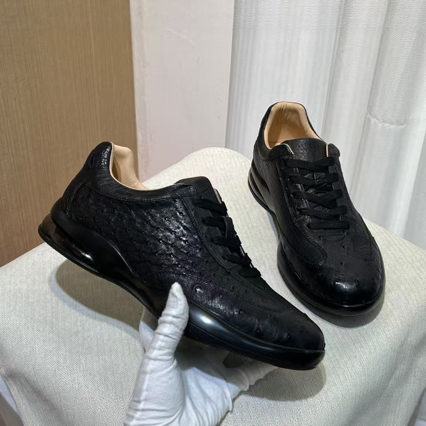 全真鸵鸟皮四季系带休闲男鞋撤柜