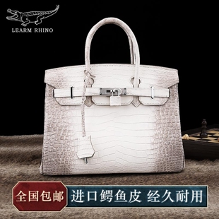 进口喜马拉雅白鳄鱼皮女包铂金包女真皮30送礼轻奢高端大气手提包