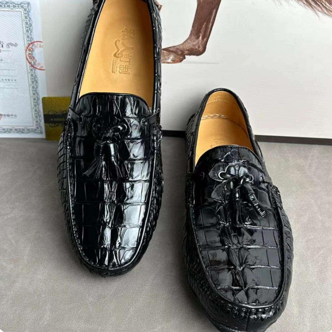 莱曼犀牛豆豆鞋全真鳄鱼皮