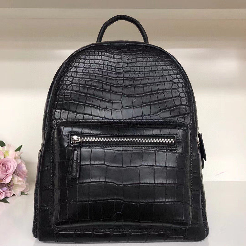 双肩包进口鳄鱼皮男包黑色男女通用款背包高端大气正品小型旅行包