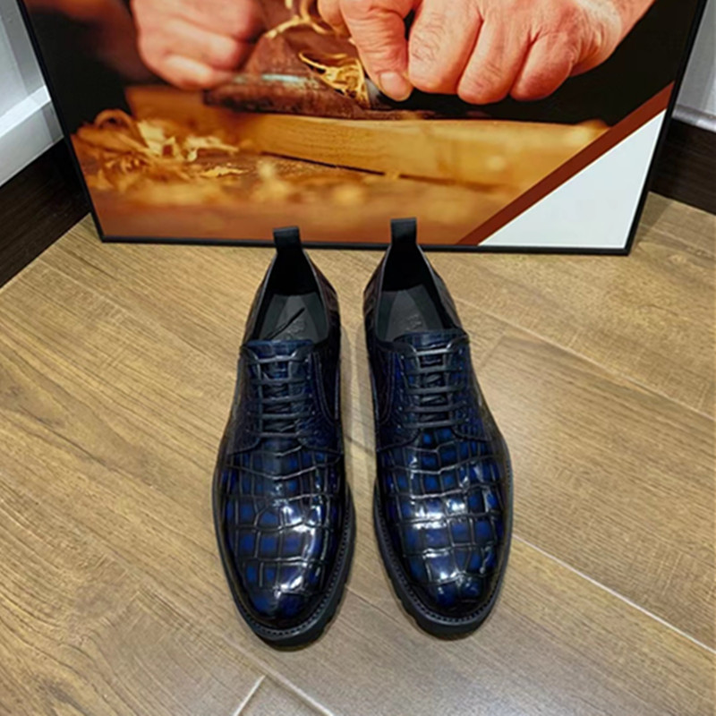 欧美固特异手工鞋全真鳄鱼皮擦色