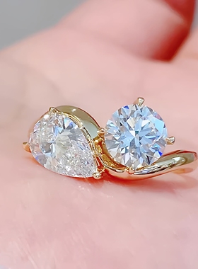 双石戒指 INS风水滴钻石戒指IGI双证书D色VVS2净度培育钻戒定制