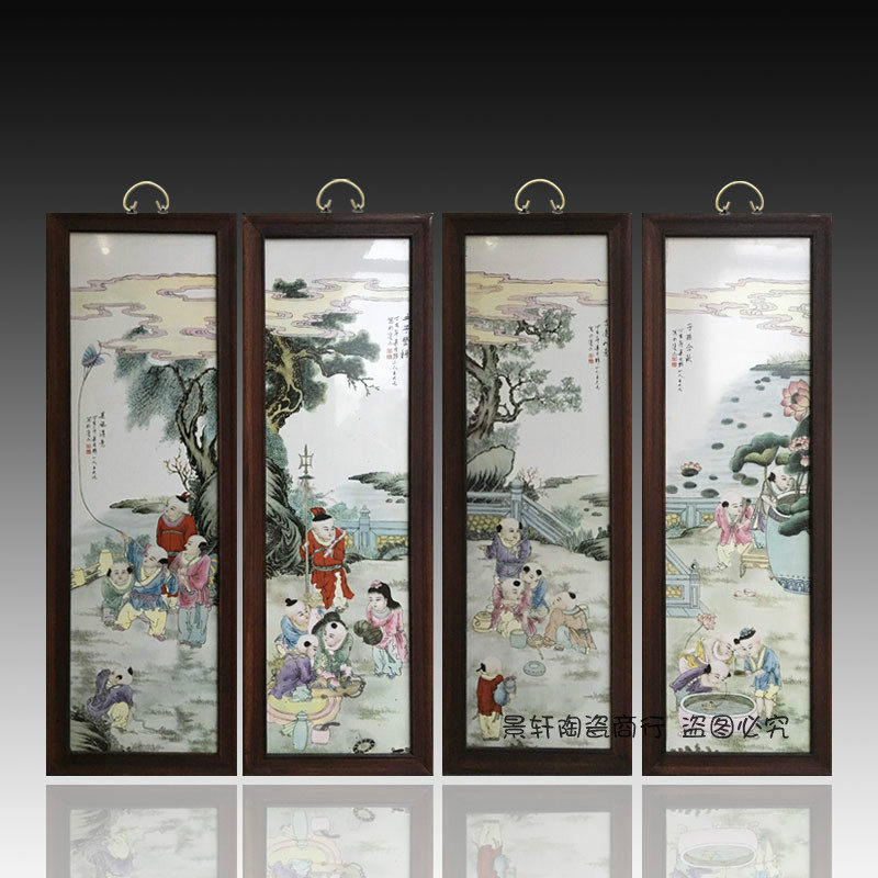 五子登科客厅书房仿古瓷板画
