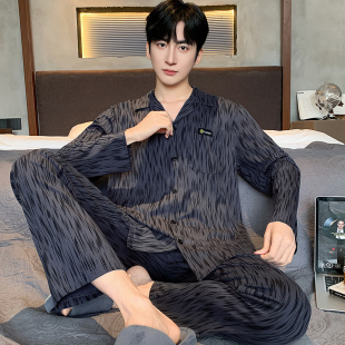 2025新款 长袖 男款 加大码 可外穿 纯棉男士 宽松家居服套装 睡衣春秋季