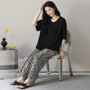 松弛感宽松家居服套装 睡衣女夏季 加大码 短袖 莫代尔夏天带胸垫新款