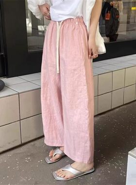 复古亚麻松紧腰休闲裤女夏季新款