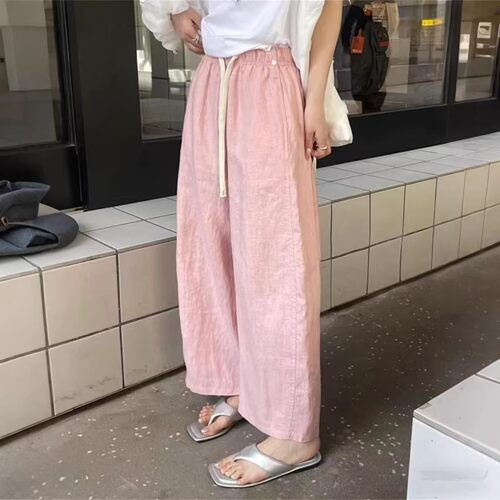 复古亚麻松紧腰休闲裤女夏季新款