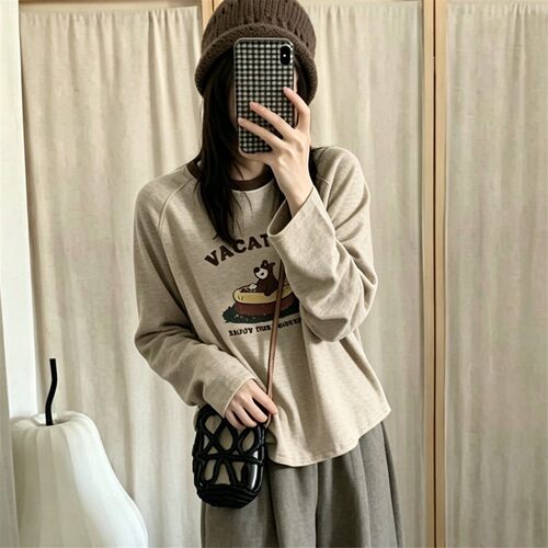 韩版卡通印花长袖T恤女秋装显瘦