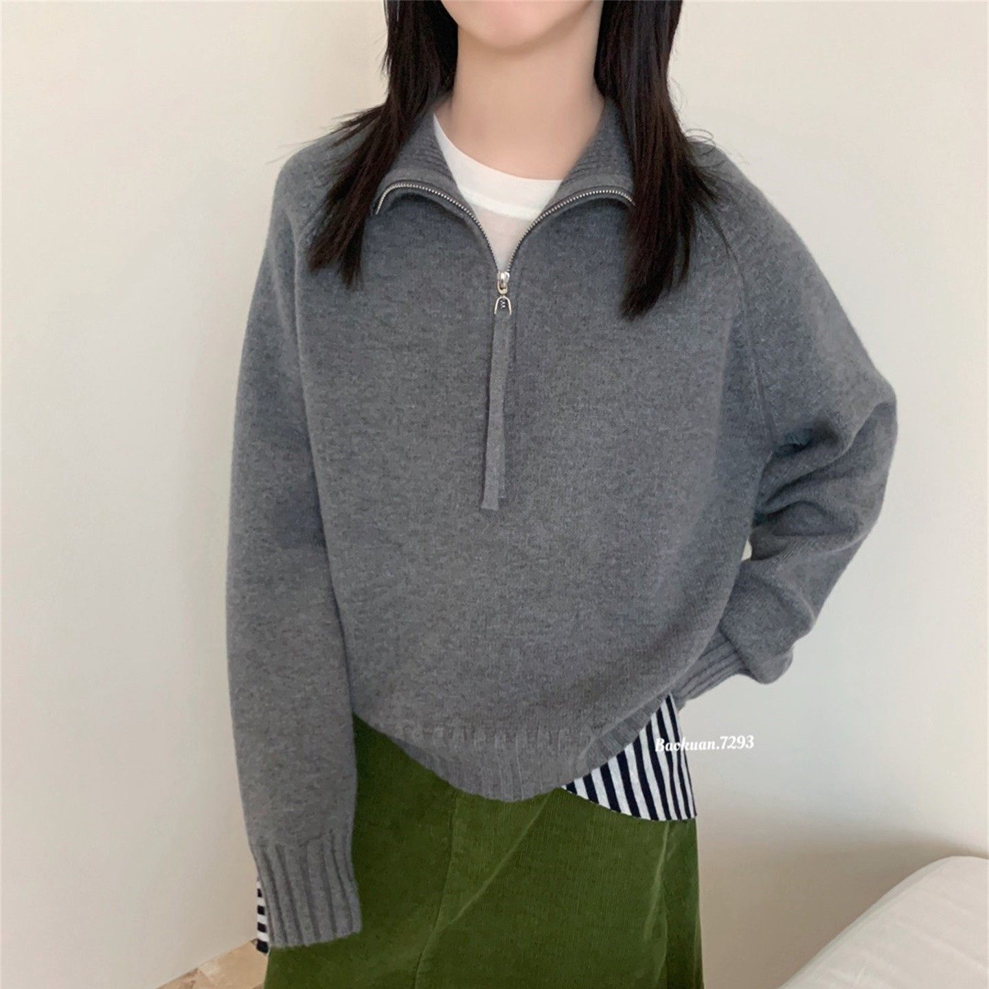 韩版半拉链翻领针织衫女2025新款冬季显瘦减龄软糯亲肤套头毛衣潮,女装/女士精品,毛针织衫,淘宝优惠券,粉丝福利购,淘宝优惠卷