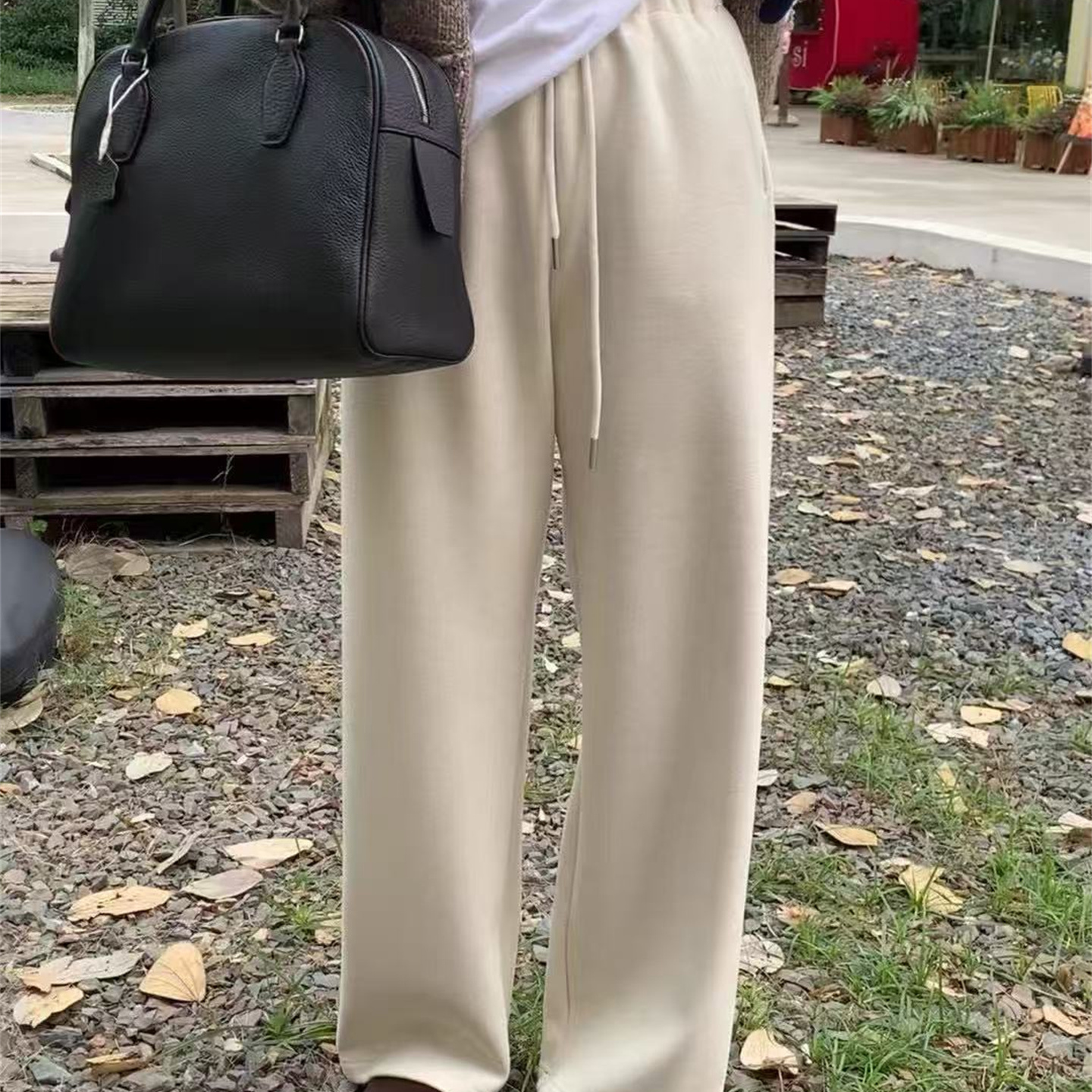 慵懒风高腰抽绳卫裤女宽松休闲裤