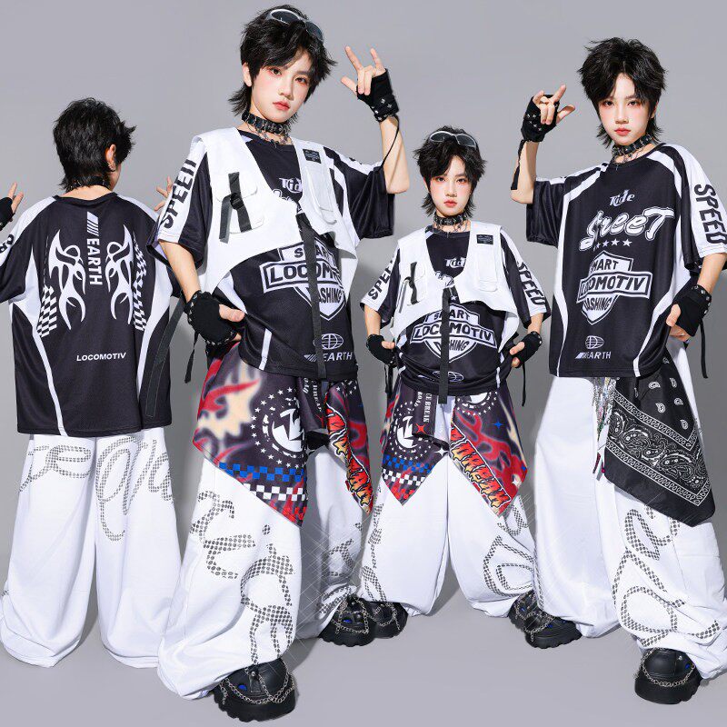 儿童嘻哈街舞演出服男童hiphop马甲套装少儿架子鼓潮男孩裤子服装