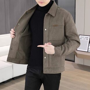 时尚 短款 夹克外套春季 男士 潮流休闲上衣 青年翻领修身 韩版 潮牌个性