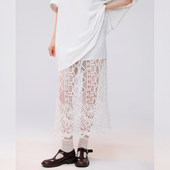 显瘦长裙子0537 中长款 定制女装 醋酸蕾丝镂空拼接半身裙女夏季