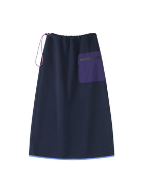 定制女装 绵羊毛棉混纺拼色系带半身裙中长款大口袋伞裙1072