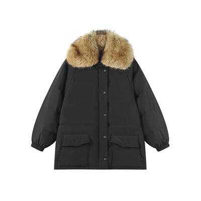 定制女装 【90白鸭绒】大脸盆毛领羽绒服中长款外套1115