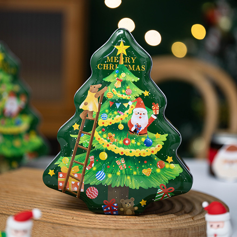 圣诞节礼物盒伴手礼包装空盒小糖果精美铁盒卡通树创意马口铁儿童