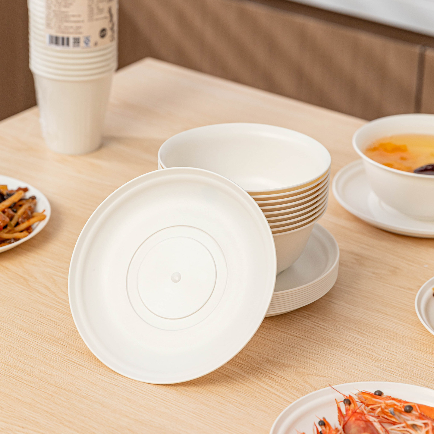 一次性饭碗筷餐具玉米淀粉食品级家用套装可微波炉加热耐高温家用