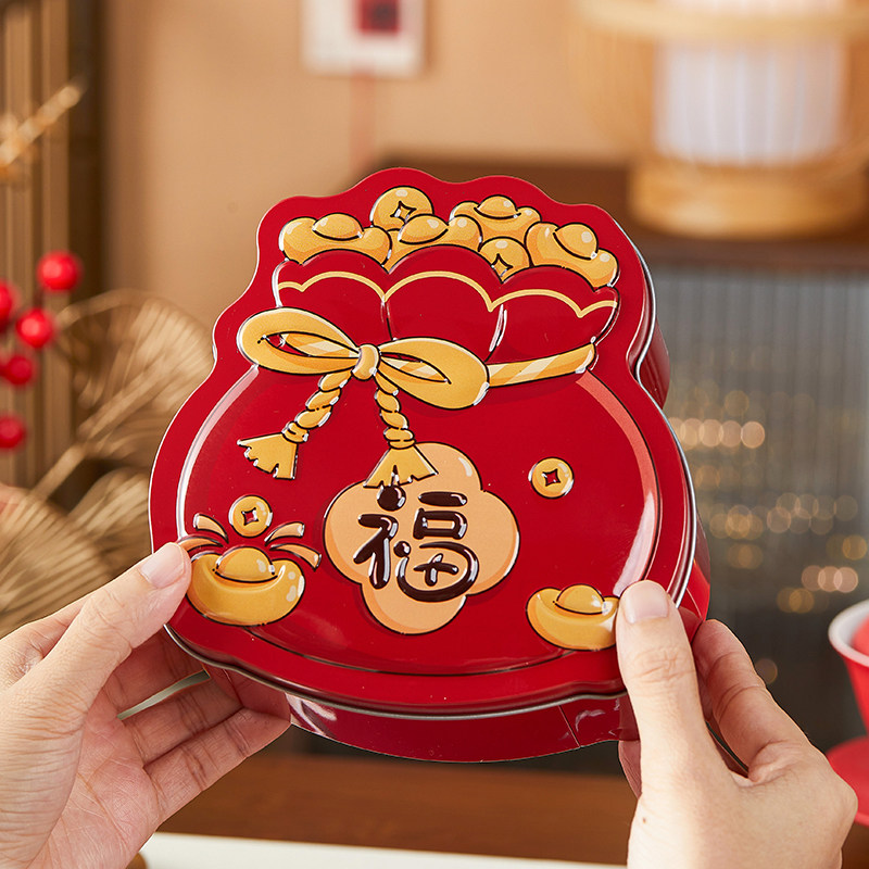 新年铁盒马口铁异形饼干糖果零食盒子空包装福袋收纳礼品物红2026