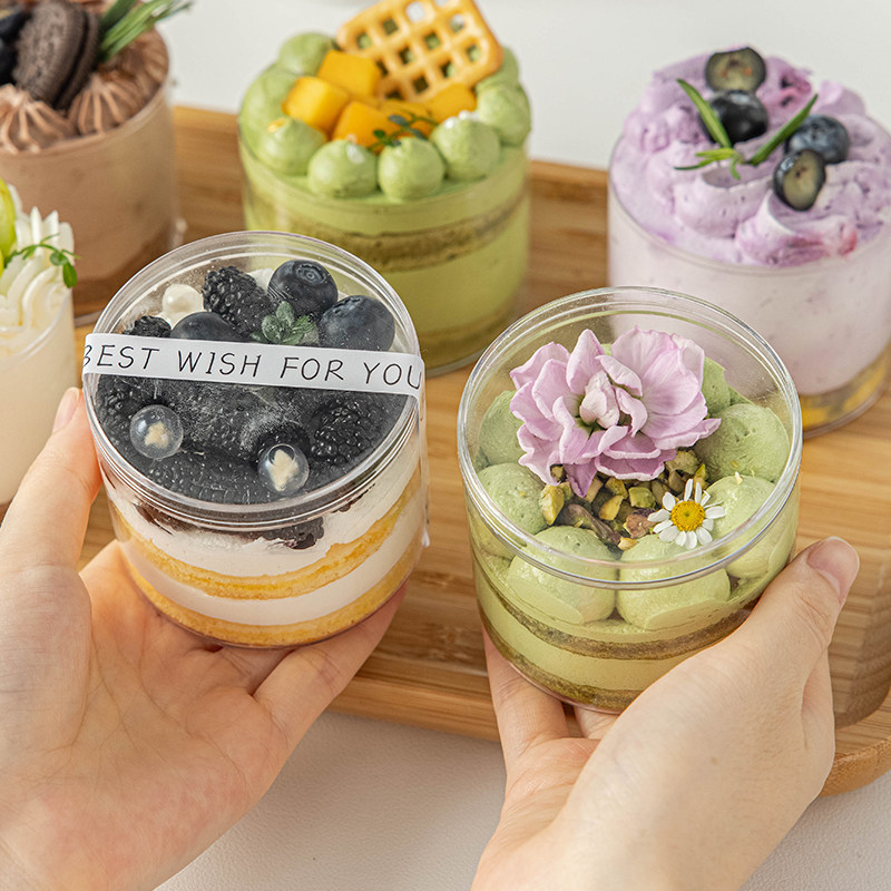 圆形慕斯杯子一次性即弃杯布丁酸奶正方带盖甜品台打包盒蛋糕透明