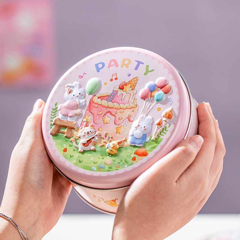 饼干盒曲奇包装铁盒空圆形罐糖果雪花酥牛轧马口儿童节小点心糕